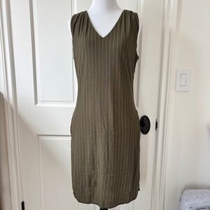 THML Olive Green Sheath Midi Dress V-Neck w Pockets
